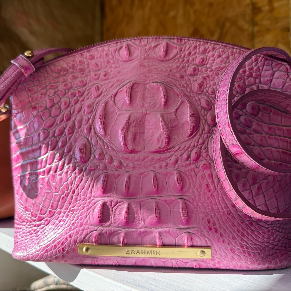 Brahmin Vibrant Pink Embossed Crossbody Bag